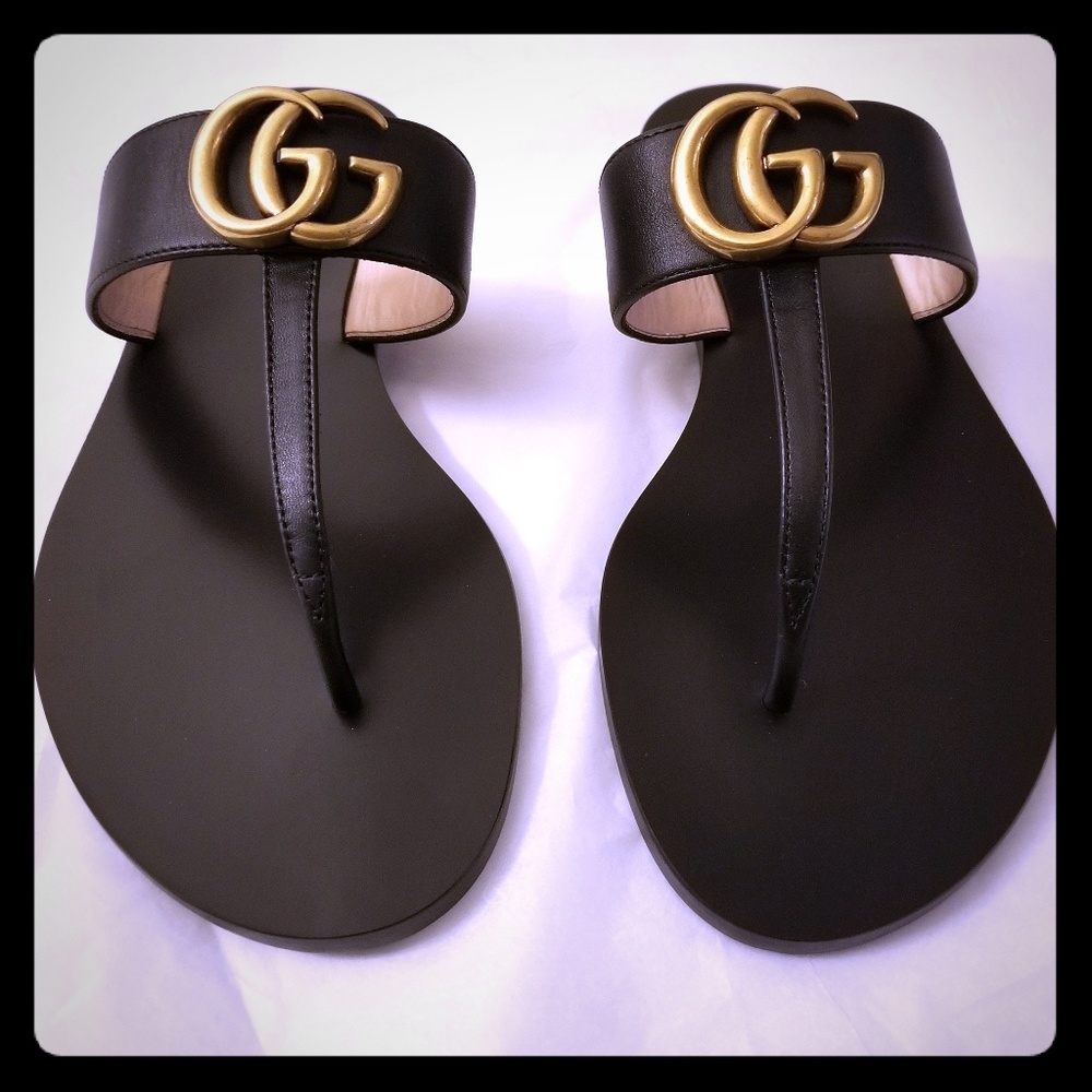 Gucci Marmont T-Strap Leather Sandals - NWOB